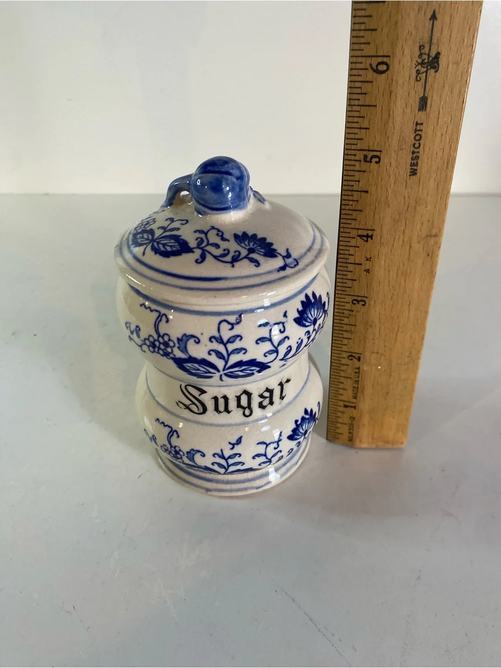 Arnart “Blue Onion” Sugar Jar With Lid  5” Height Japan Mark